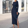 Round Neck Long Sleeve Hollow Striped Dress