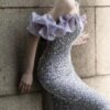 Purple Host Starry Sky Annual Meeting Beaded Toast Dress Halter Model Catwalk Fishtail