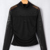 Black Sheer Mesh Patchwork High Neck Long Sleeve Top