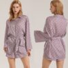Retro-style Satin Long-sleeve Shorts Set For Women Fashionable Geometric-print Pajamas And Loungewear