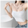 Womens High-waisted Midriff-baring Top With A Square Neckline Featuring A Double-layer Mesh Design