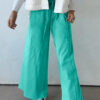 Sea Green Mineral Wash Drawstring Elastic Waist Raw Hem Loose Pants