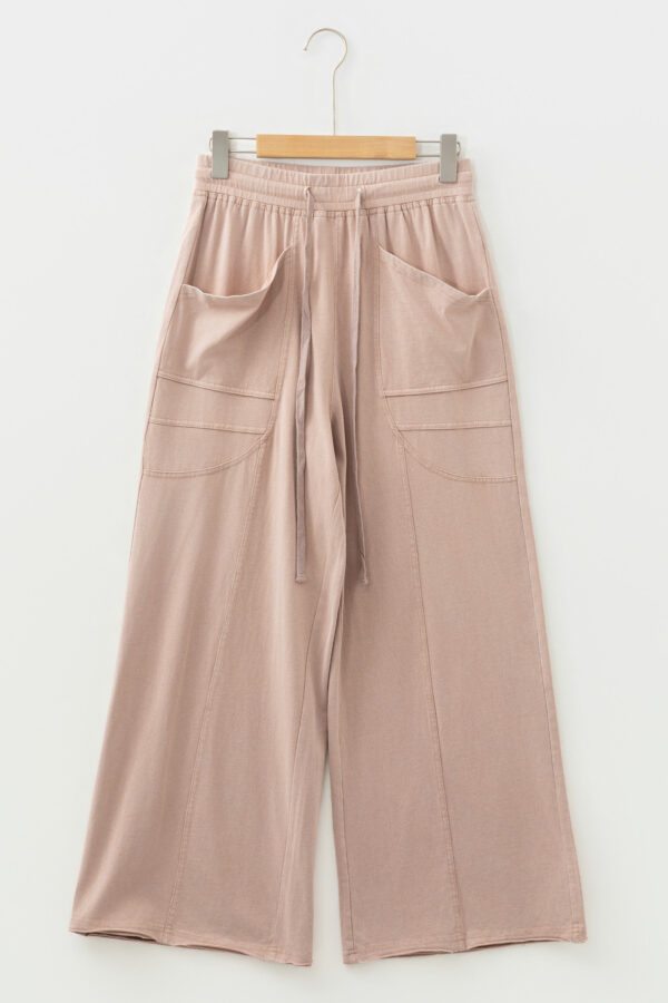 99128469-d34ab44cc0a60fec.jpg Smoke Gray Solid Color Mineral Wash Piping Trim Pocketed Wide Leg Pants