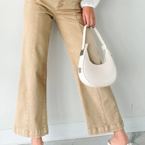 Apricot Solid Color Seamed Center Wide Leg Cropped Jeans