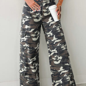 Green Camo Cargo Wide Leg Pants