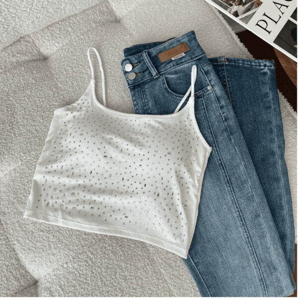 Womens High-waisted Midriff-baring Top With A Square Neckline Featuring A Double-layer Mesh Design