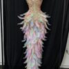 New Model Colorful Feather Rhinestone Elastic Wrap Hip Long Dress