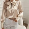 Bow-tie Blouse Fashion Commuting Lace-up Pullover Long-sleeved Top Women's Clothing