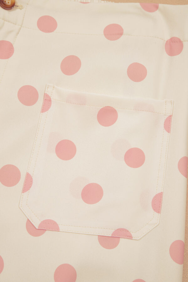 White Polka Dot Print Patched Pocket Loose Pants