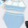 Beau Blue Stylish Ribbed Contrast Trim Spaghetti Straps 2pcs Bikini Swimsuit