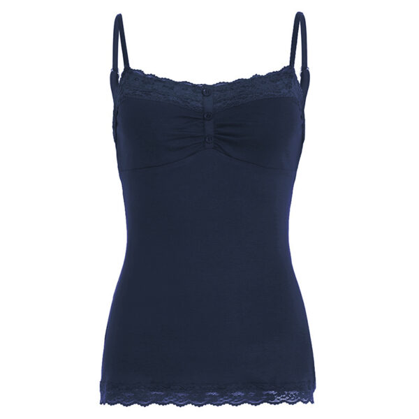 Lace-patchwork Buttoned Small V-neck Camisole