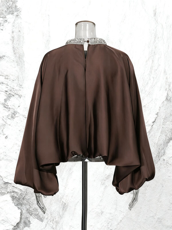 Round Neck Rhinestone Loose Solid Color Pullover Shirt