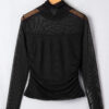 Black Sheer Mesh Patchwork High Neck Long Sleeve Top