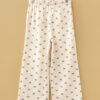 Apricot Bow Print Drawstring Elastic Waist Loose Corduroy Pants