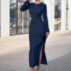 Round Neck Long Sleeve Hollow Striped Dress