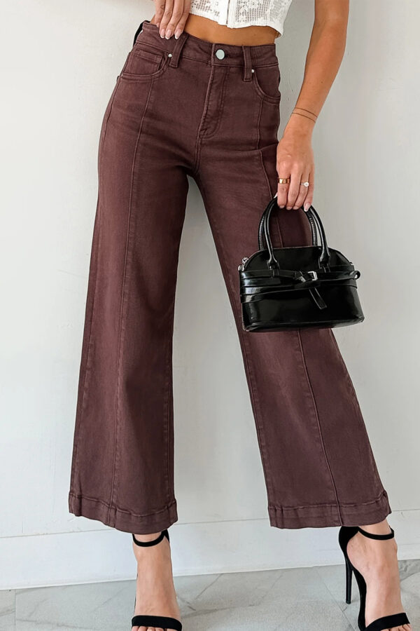 99127651-eb0435fe702dd02b.jpg Apricot Solid Color Seamed Center Wide Leg Cropped Jeans