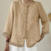 Chinese-style Patchwork Button-Placket Cropped-Sleeve Loose-fit Retro Chinese-style Shirt