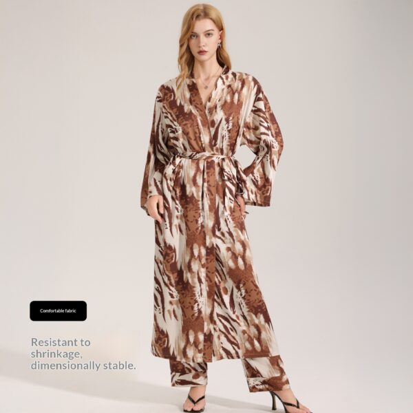Leopard Print Satin Pajamas For Women Single Robe Style Nightgown Loungewear