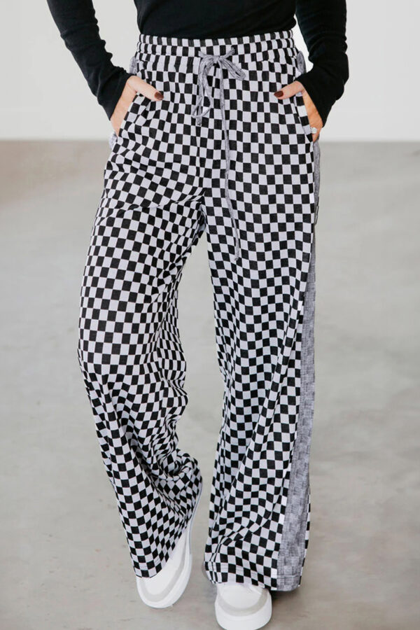 99128537-ed56070a03cf6279.jpg White Checkerboard Drawstring Waist Casual Pants
