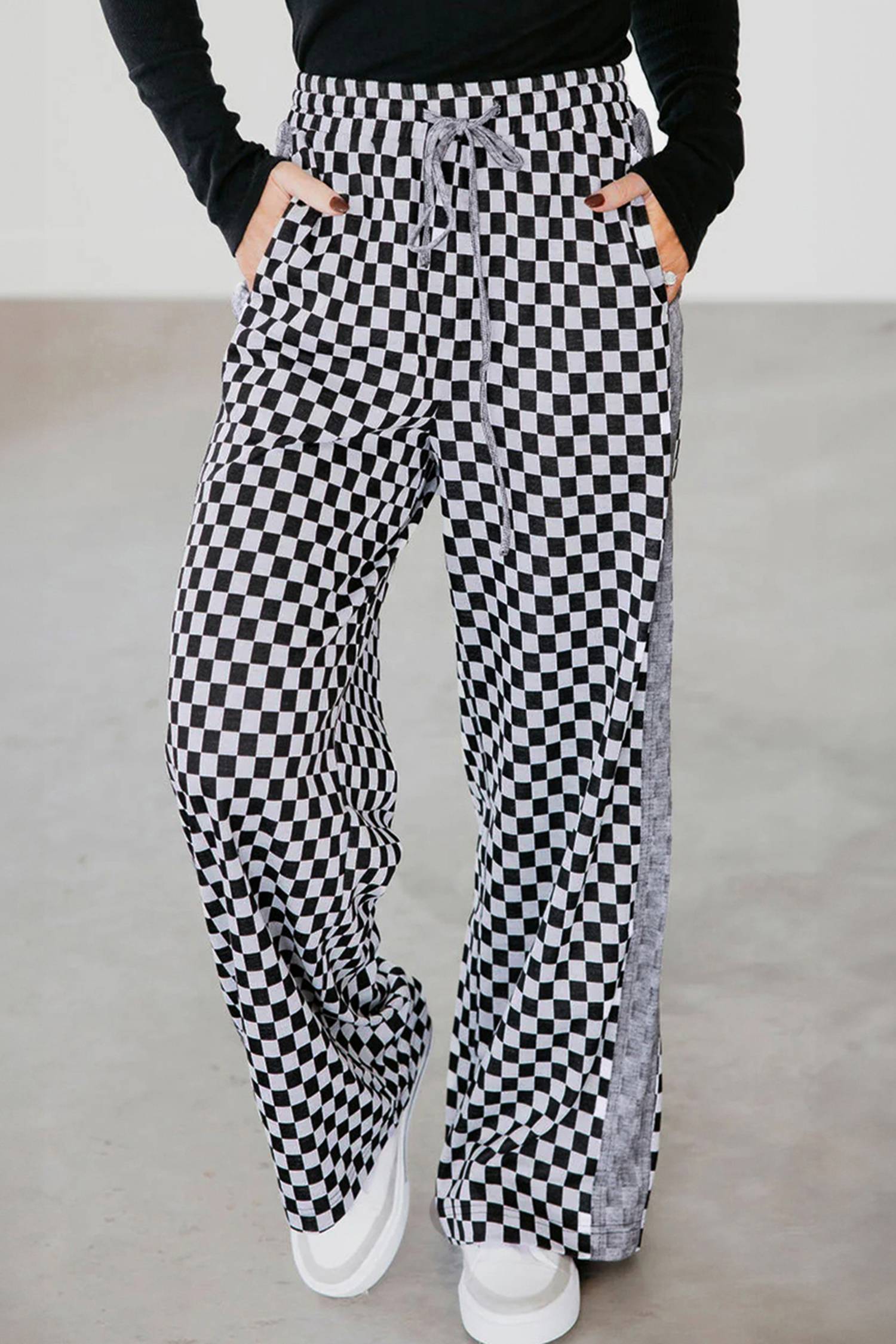white-checkerboard-drawstring-waist-casual-pants-lc7714266-p122