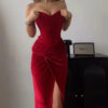 Red Velvet Tube Top Twist Dress