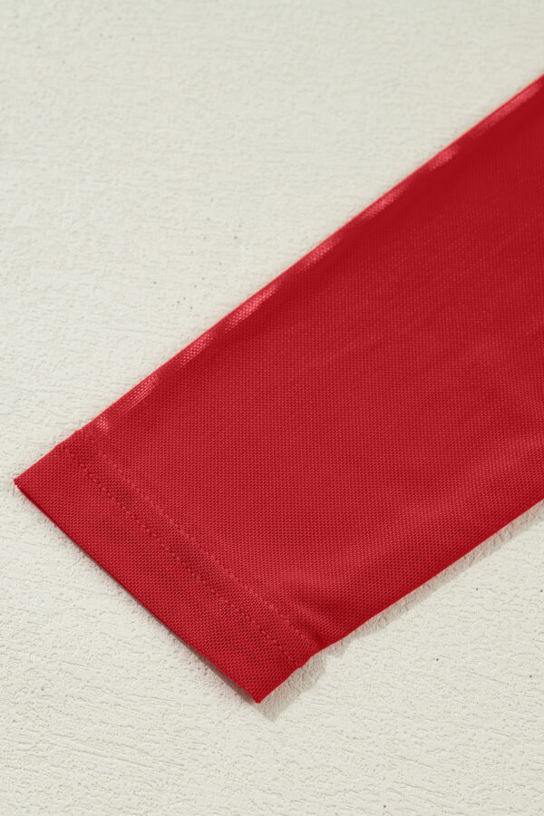 Black Sheer Mesh Patchwork High Neck Long Sleeve Top