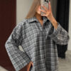 Womens Retro Plaid Shirt Jacket With Long Sleeves
