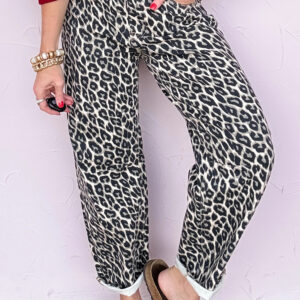 Black Leopard Print Barrel Jeans