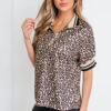 99027936-f4259583a292d4fa.jpg Khaki Leopard Print Half Zip Striped Trim Patchwork Short Sleeve Top