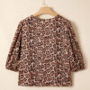 Brown Leopard Bow Tie Puff Sleeve Blouse