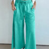 Sea Green Mineral Wash Drawstring Elastic Waist Raw Hem Loose Pants
