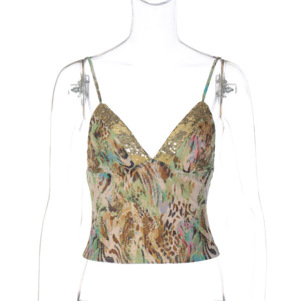 Sexy Lace Stitching Deep V-neck Slim Fit Backless Sling