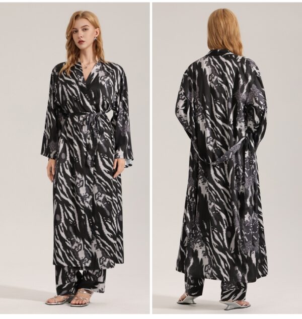 Leopard Print Satin Pajamas For Women Single Robe Style Nightgown Loungewear