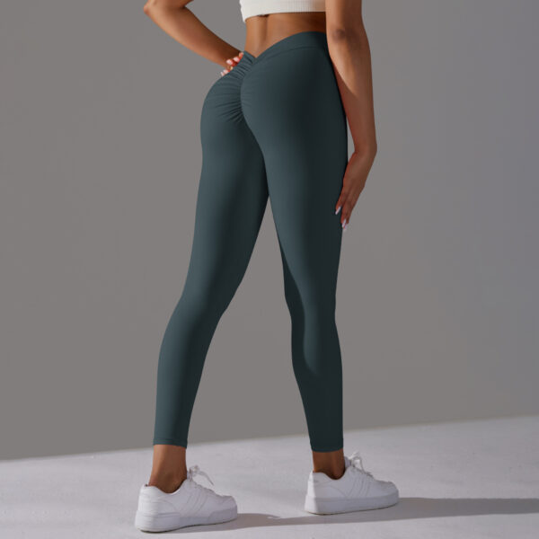 Brushed V Waist Pleated Solid Color Yoga Pants