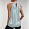Womens Solid-color Off-shoulder Halter Top With Tie-up Detail