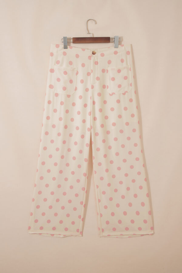 White Polka Dot Print Patched Pocket Loose Pants