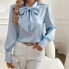 Bow-tie Blouse Fashion Commuting Lace-up Pullover Long-sleeved Top Women's Clothing