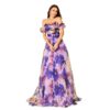 Chest-wrapped Off-neck Slim-fit Waist Trimming Printing Banquet Large Swing Evening Dress