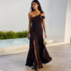 Summer Cold-shoulder Bodycon Pleated Suspender Long Dress