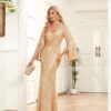 Gold Sequin Slim Fishtail Bridesmaid Banquet Evening Dress