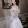 White Feather Evening Dress Lady