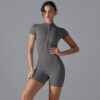 Summer Zipper Short-sleeved Bodysuit Women Sports Clothing