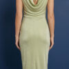 ACCETATE COWL RUFFLE MIDI DRESS SAGE Fashion BODYCON FITTED DRESS