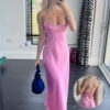 women satin slip long dress elegant sleeveless party wear,