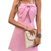 Women's Solid Color Strappy Bow Evening Dress