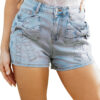 Beau Blue Bow Detail Denim Shorts with Pockets