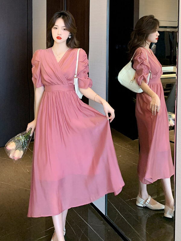 Women's Luxury French Tea Break V Neck Dress