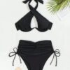 Women's Black Sexy  Two-piece Quick-dry Fabric Bikini Swimwear