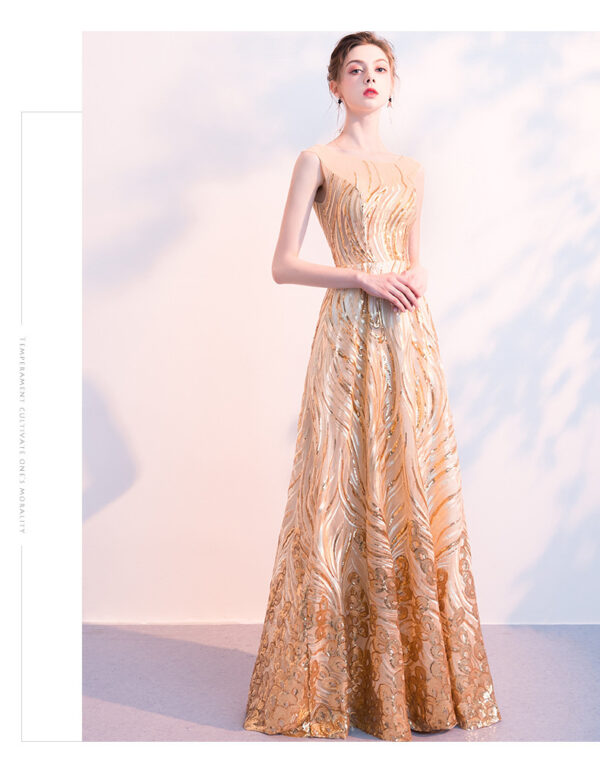Elegant Long Golden Evening Dress Banquet