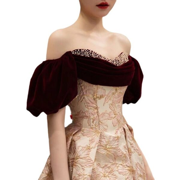 Summer Red French Engagement Off-shoulder Fashion Runway Banquet Evening Dress